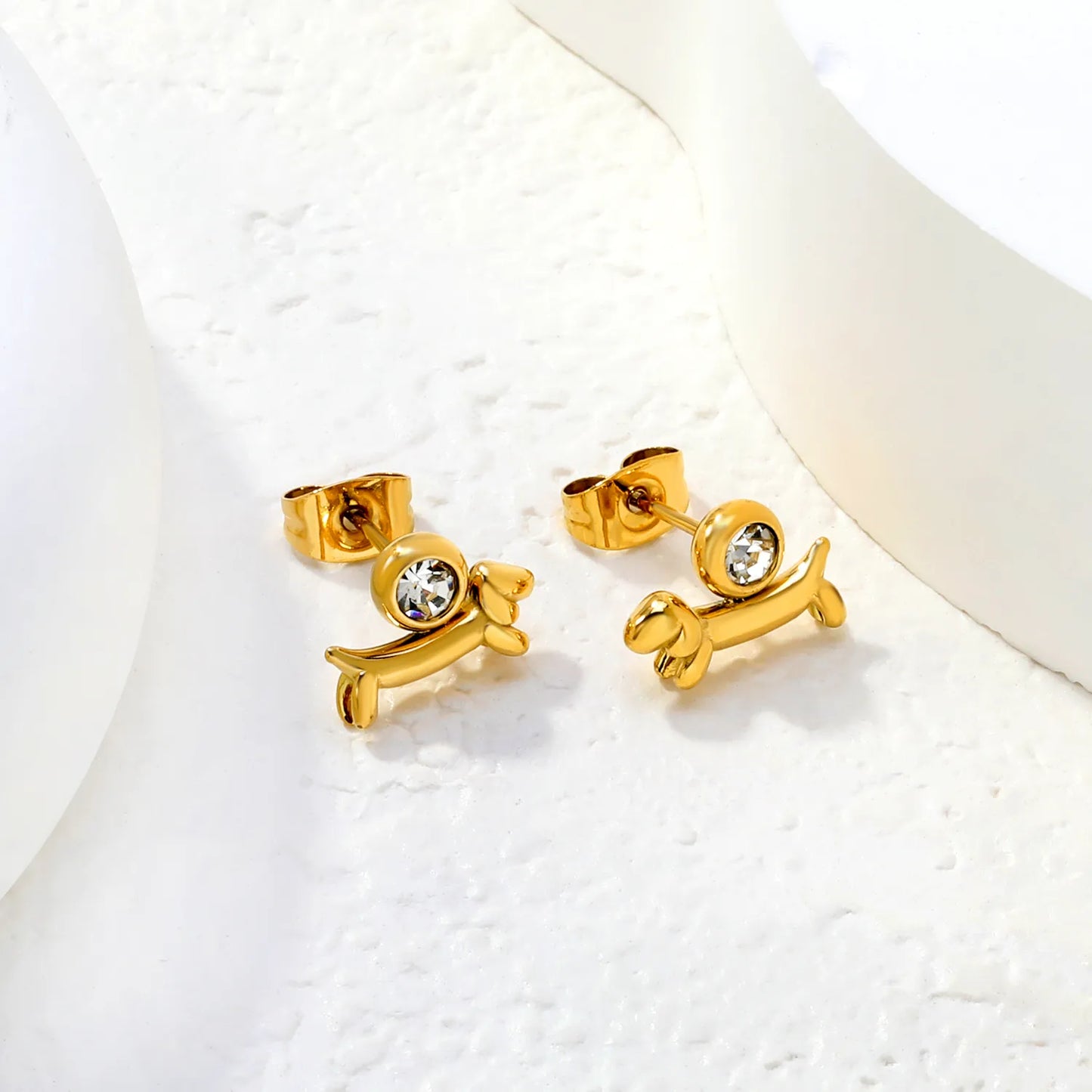 Wholesale Balloon Dog Crystal Stud Earrings with Rhinestone| Hypoallergenic | 18K Gold Plated | MOQ 12