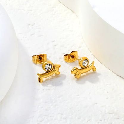 Wholesale Balloon Dog Crystal Stud Earrings with Rhinestone| Hypoallergenic | 18K Gold Plated | MOQ 12