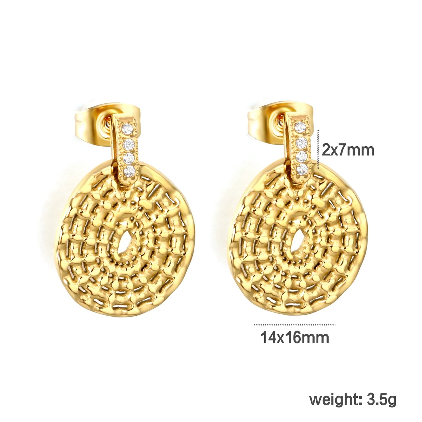Textured Coin Disc Crystal Drop Earrings | 18K Gold Plated | MOQ 12 | Wholesale Bulk Order