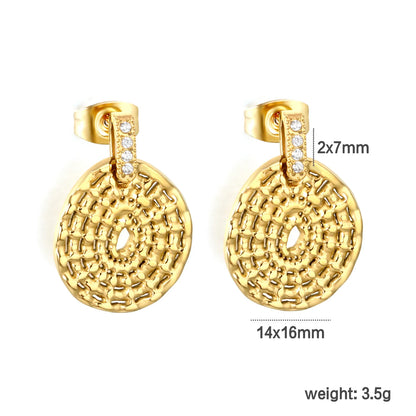 Textured Coin Disc Crystal Drop Earrings | 18K Gold Plated | MOQ 12 | Wholesale Bulk Order
