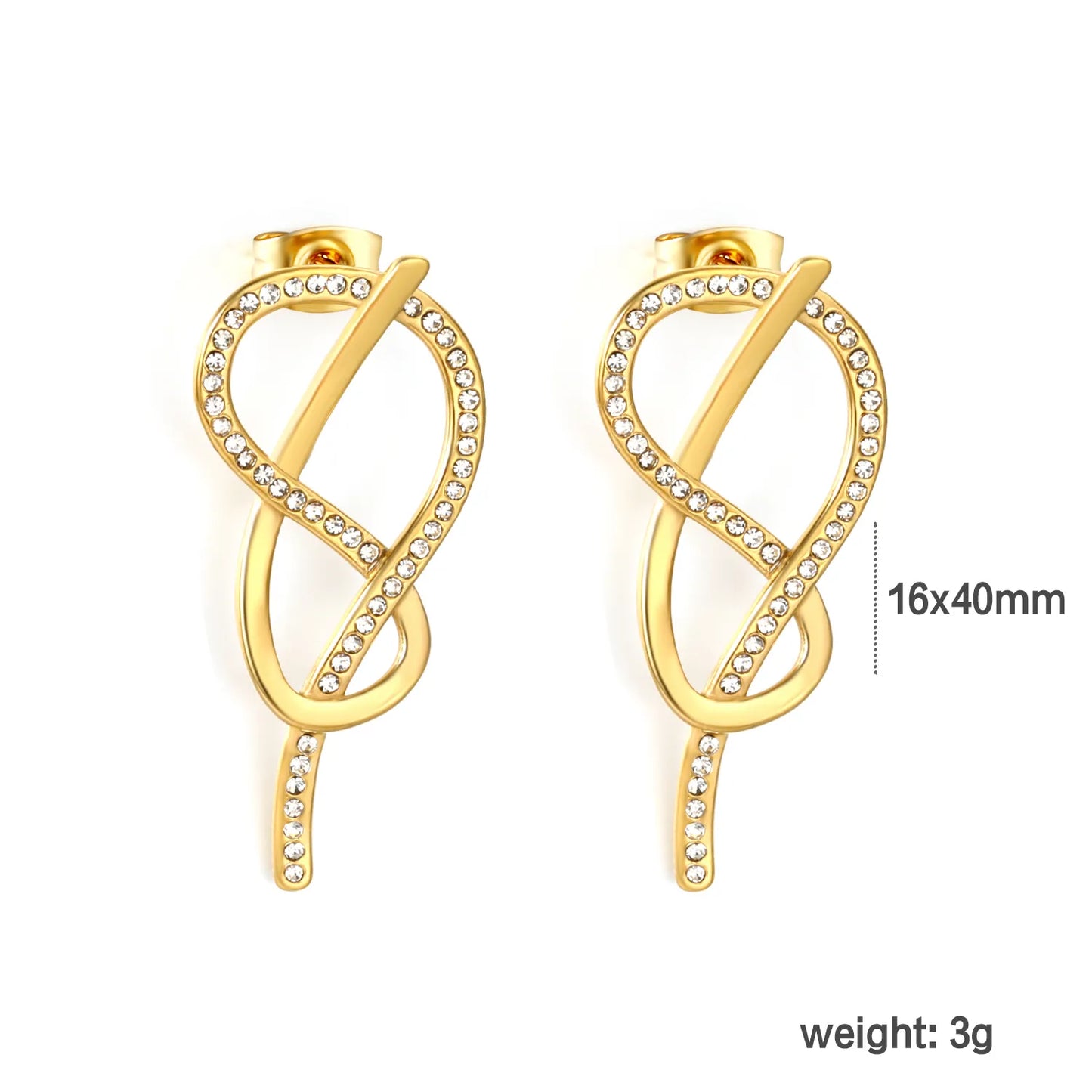 18K Gold Plated Pave Crystal Infinity Twist Drop Earrings  | MOQ 12 | Wholesale Bulk Order