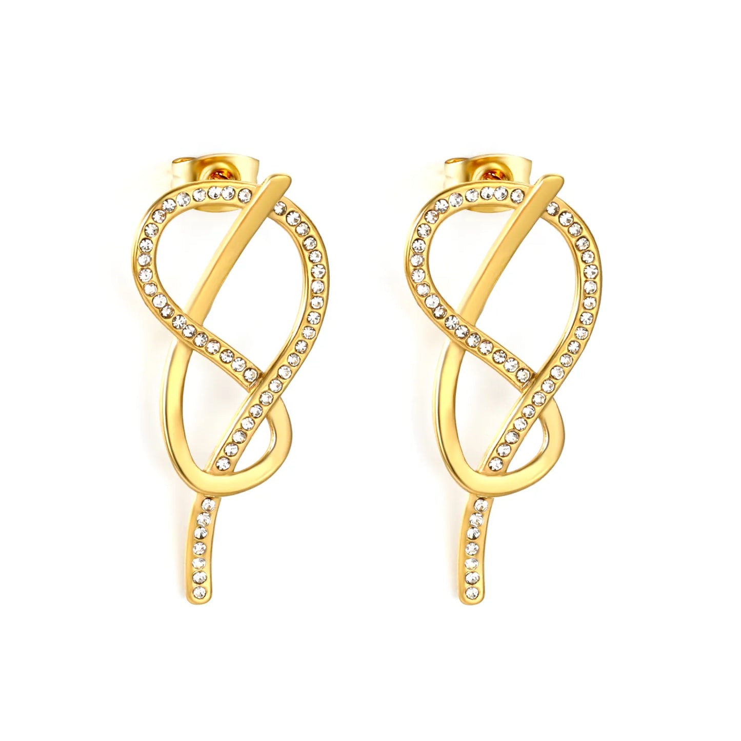 18K Gold Plated Pave Crystal Infinity Twist Drop Earrings  | MOQ 12 | Wholesale Bulk Order