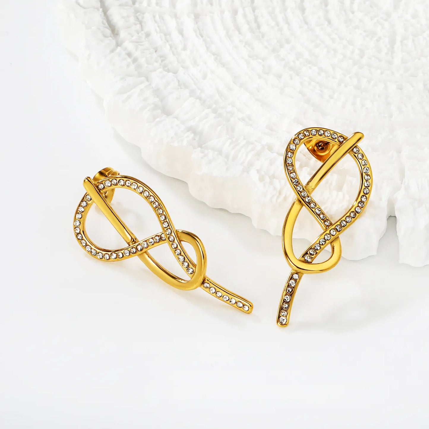 18K Gold Plated Pave Crystal Infinity Twist Drop Earrings  | MOQ 12 | Wholesale Bulk Order