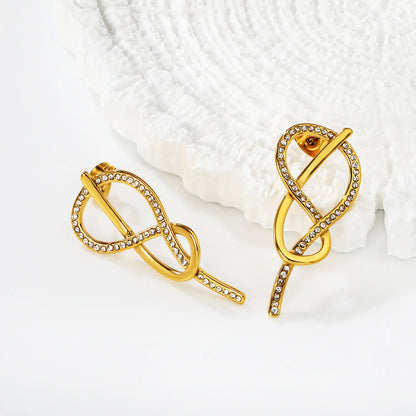 18K Gold Plated Pave Crystal Infinity Twist Drop Earrings  | MOQ 12 | Wholesale Bulk Order