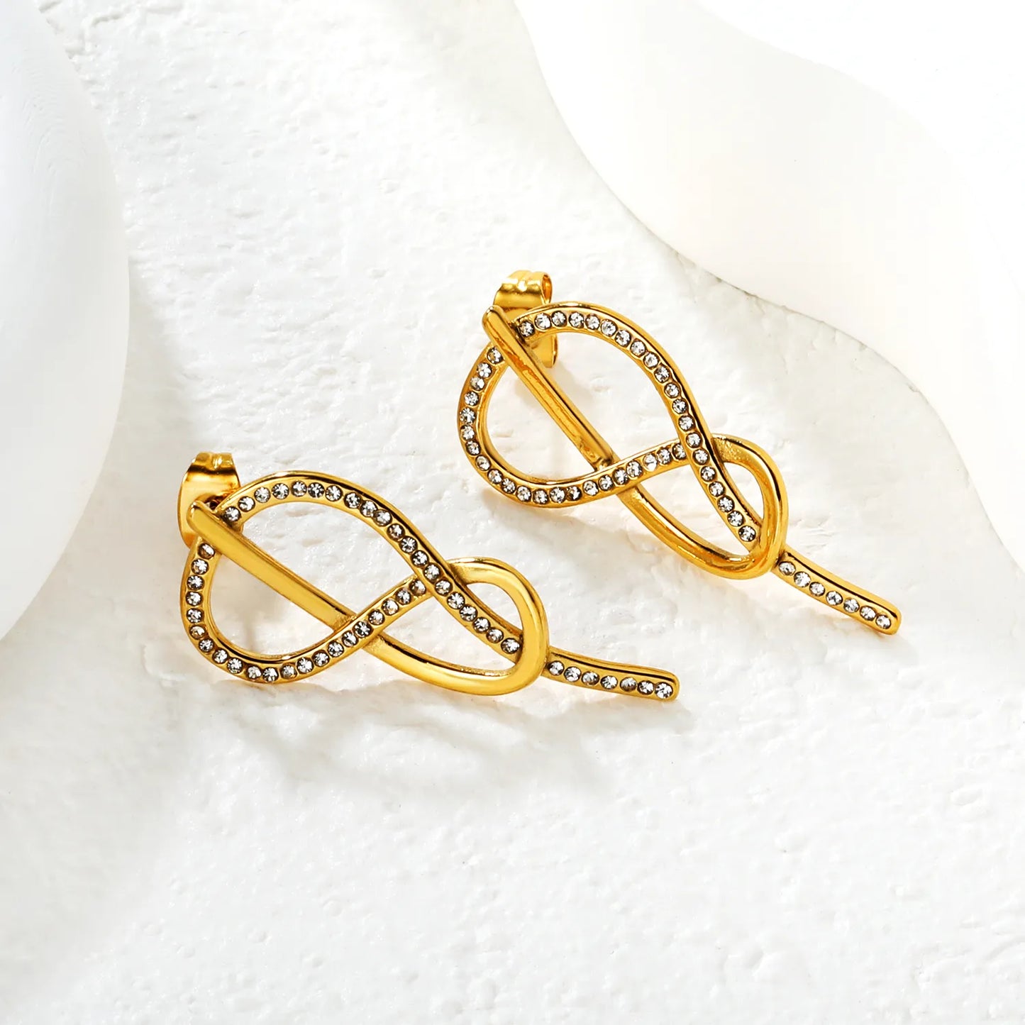 18K Gold Plated Pave Crystal Infinity Twist Drop Earrings  | MOQ 12 | Wholesale Bulk Order