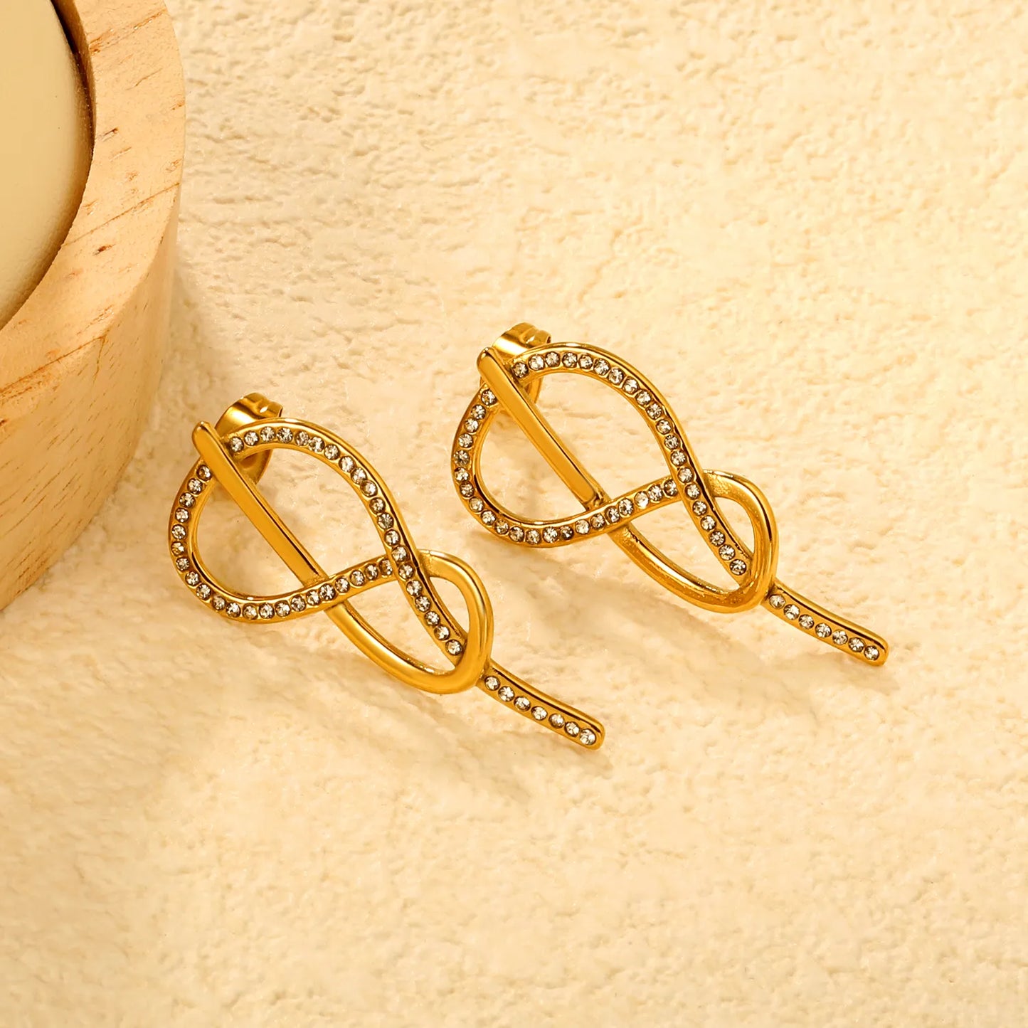 18K Gold Plated Pave Crystal Infinity Twist Drop Earrings  | MOQ 12 | Wholesale Bulk Order