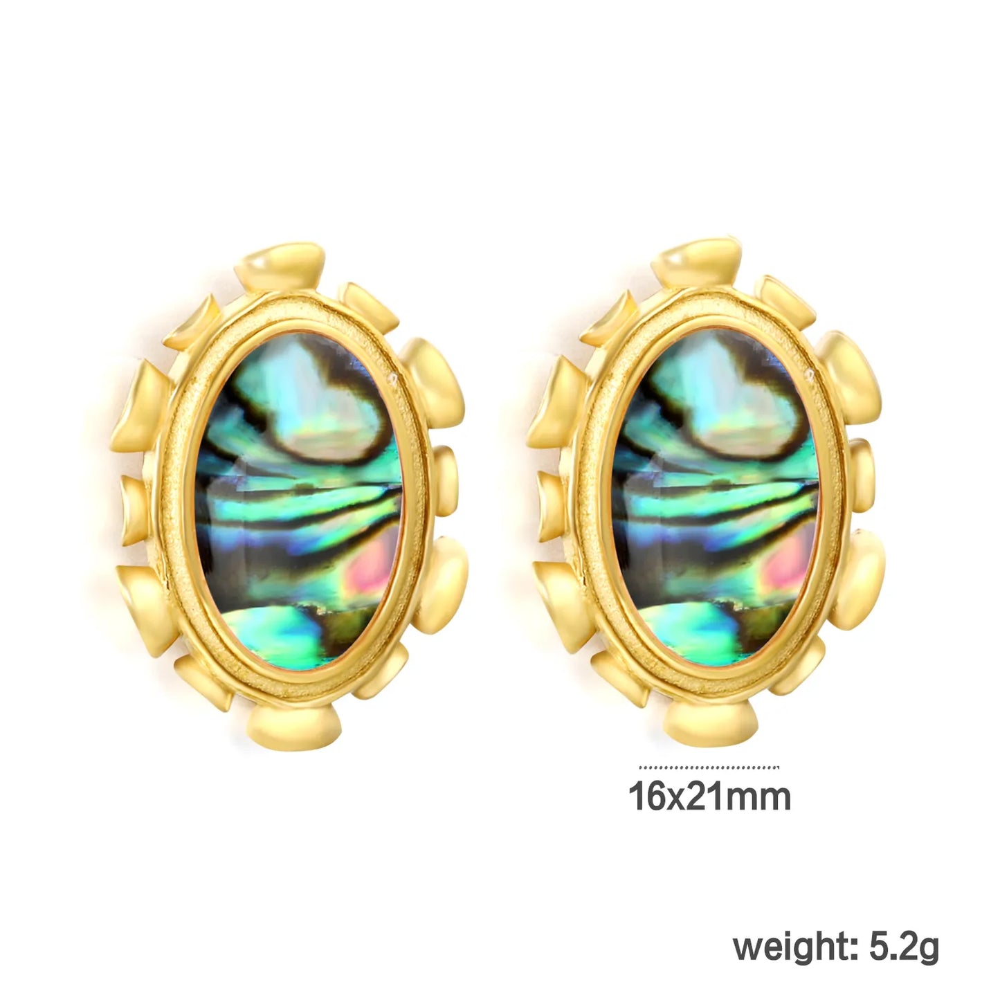 Wholesale Abalone Shell & Pink Gem Oval Stud Earrings | 18K Gold Plated | Dual Color | MOQ 12