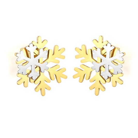 Wholesale Two-Tone Snowflake 18K Gold Plated Stud Earrings Bulk Order MOQ 12