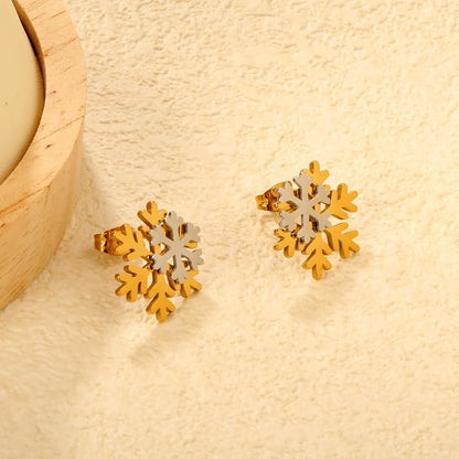 Wholesale Two-Tone Snowflake 18K Gold Plated Stud Earrings Bulk Order MOQ 12
