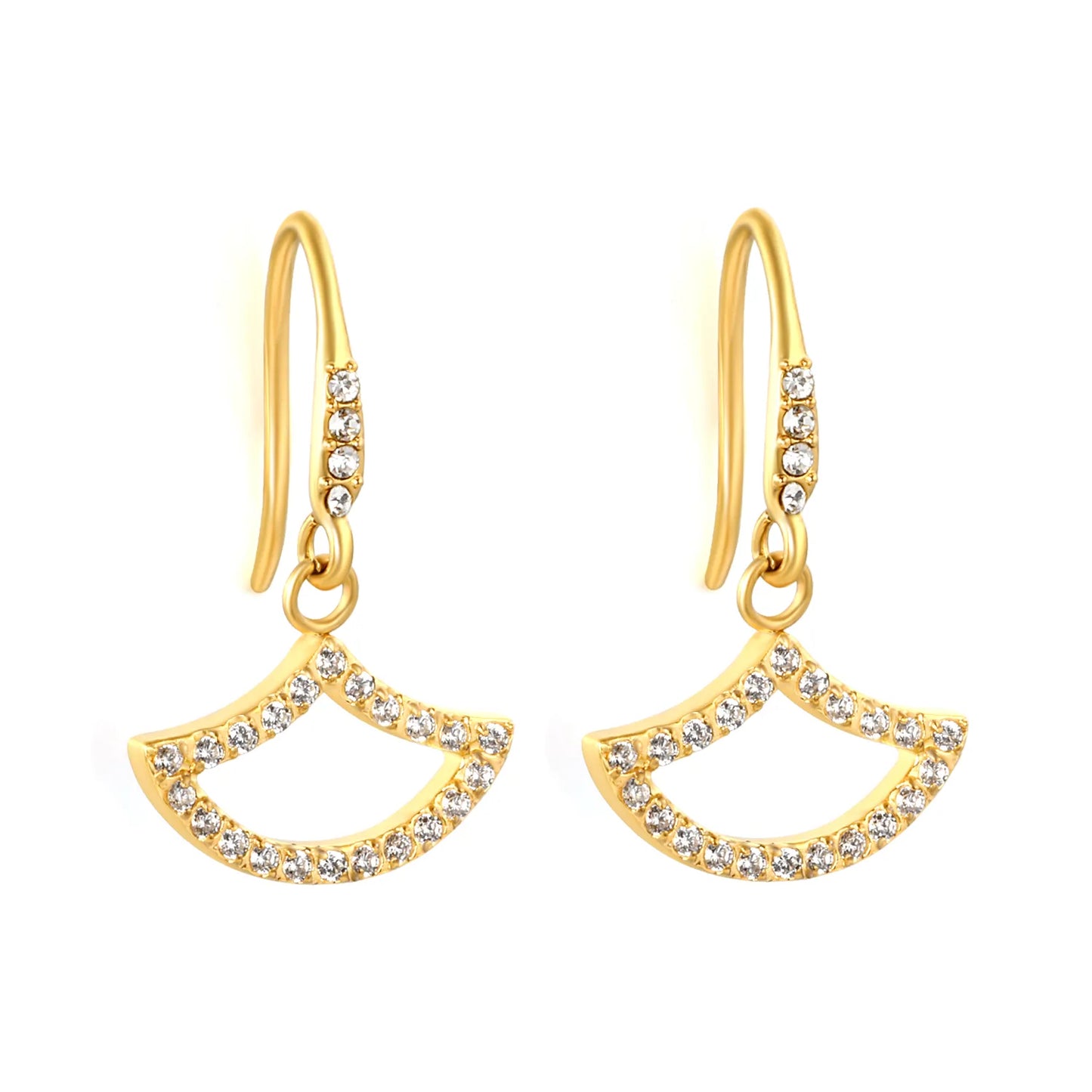 18K Gold Plated Pave Fan Shape Crystal Hook Earrings | Wholesale Bulk Order MOQ 12