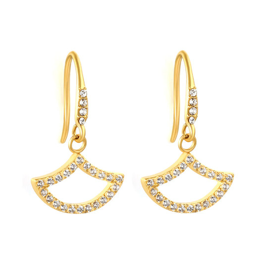18K Gold Plated Pave Fan Shape Crystal Hook Earrings | Wholesale Bulk Order MOQ 12