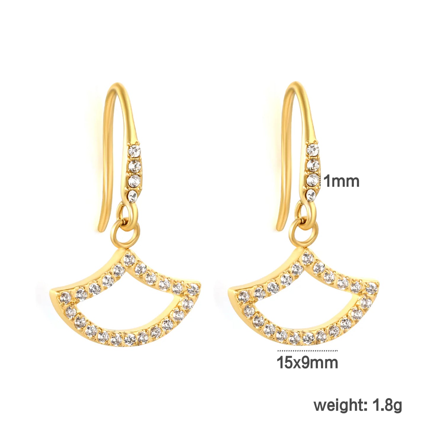18K Gold Plated Pave Fan Shape Crystal Hook Earrings | Wholesale Bulk Order MOQ 12