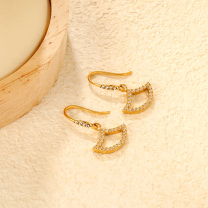18K Gold Plated Pave Fan Shape Crystal Hook Earrings | Wholesale Bulk Order MOQ 12