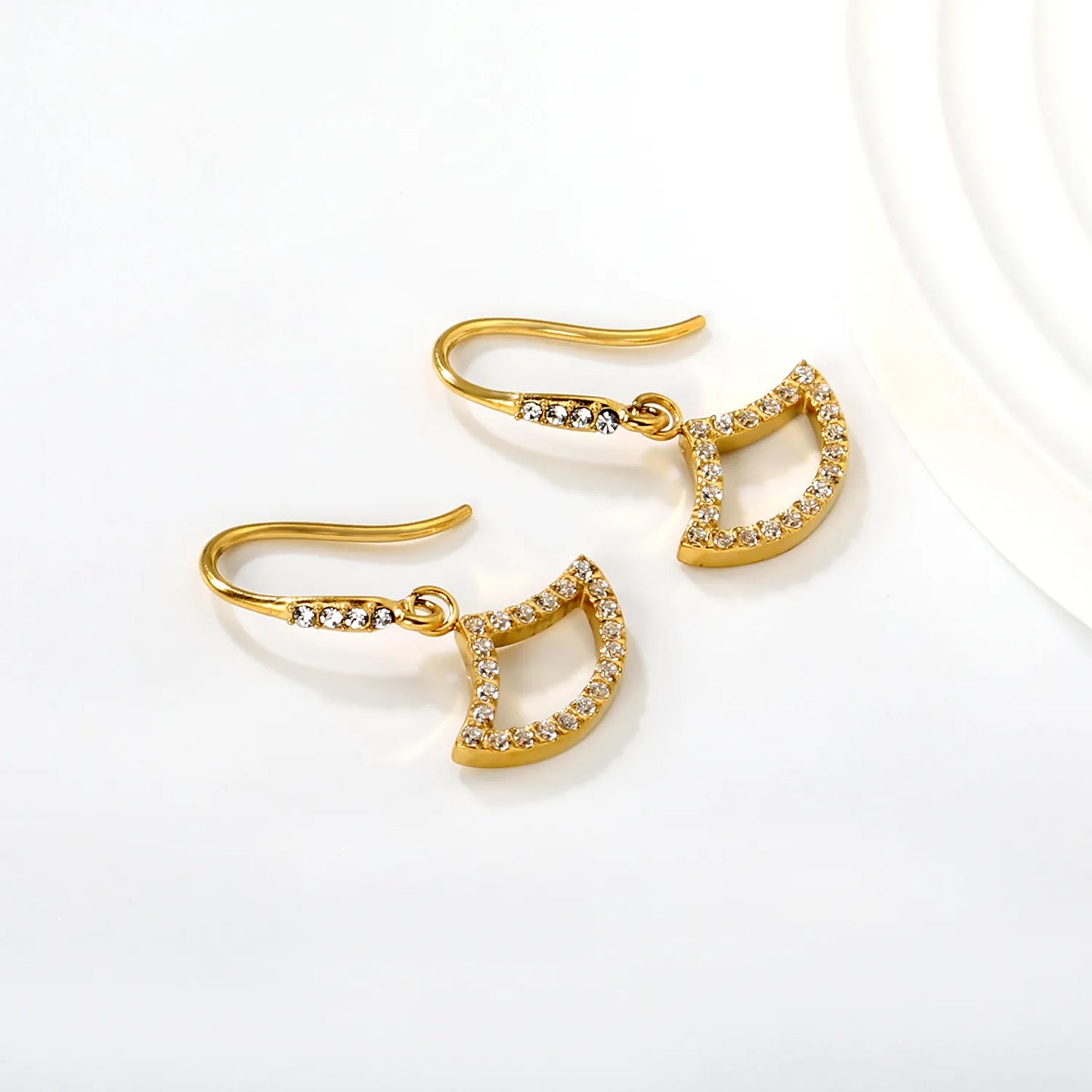 18K Gold Plated Pave Fan Shape Crystal Hook Earrings | Wholesale Bulk Order MOQ 12