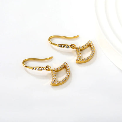 18K Gold Plated Pave Fan Shape Crystal Hook Earrings | Wholesale Bulk Order MOQ 12
