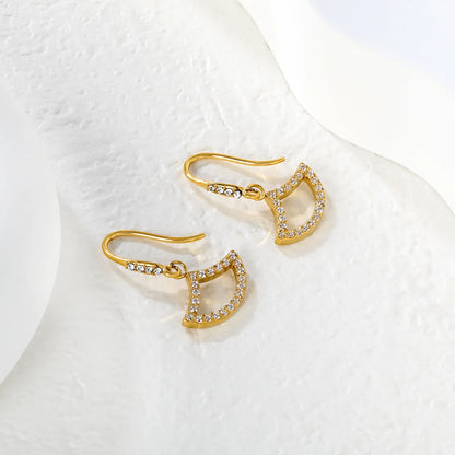 18K Gold Plated Pave Fan Shape Crystal Hook Earrings | Wholesale Bulk Order MOQ 12