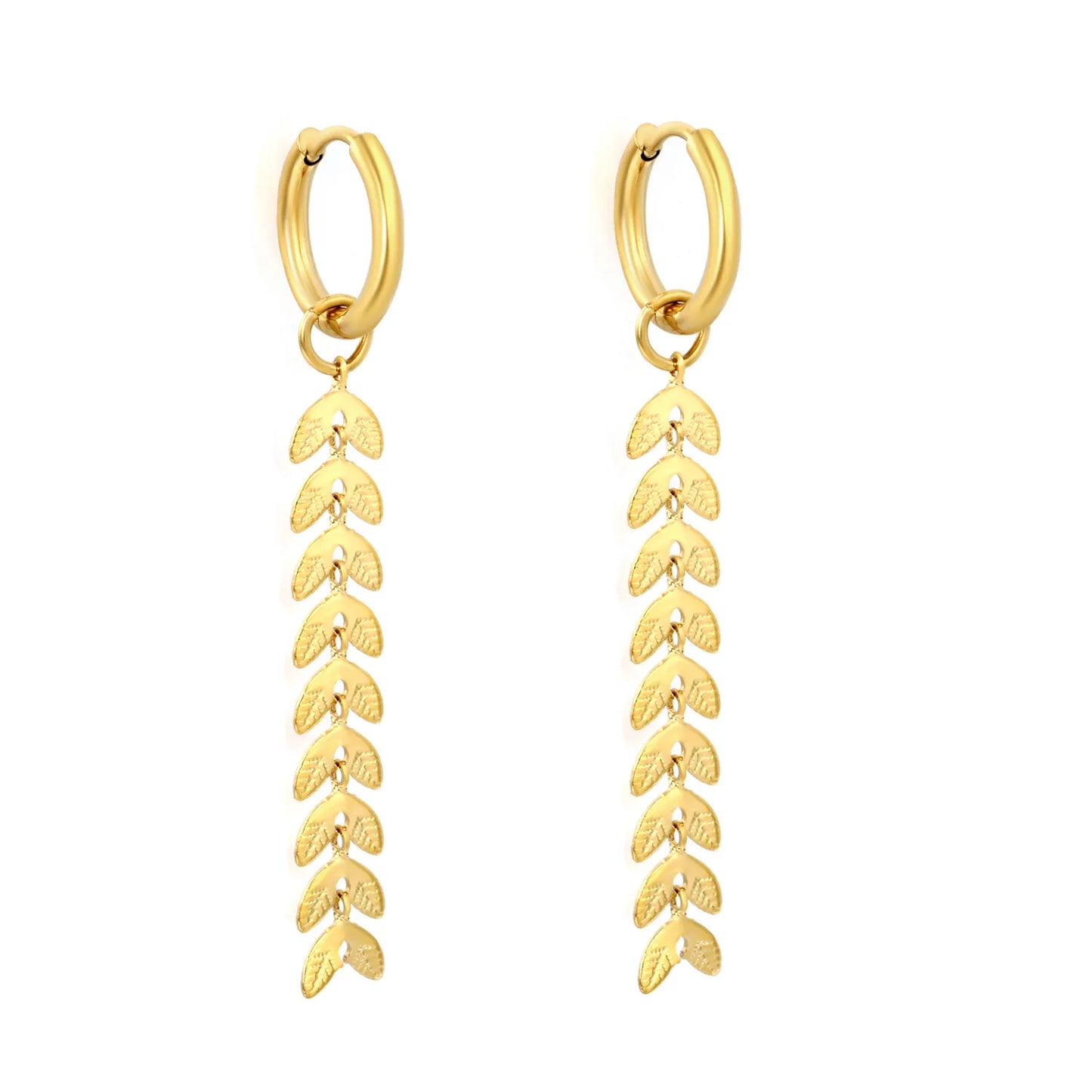 Wholesale Hypoallergenic 18K Gold Plated Leaf Drop Huggie Earrings Bulk Order MOQ 12