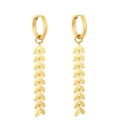 Wholesale Hypoallergenic 18K Gold Plated Leaf Drop Huggie Earrings Bulk Order MOQ 12