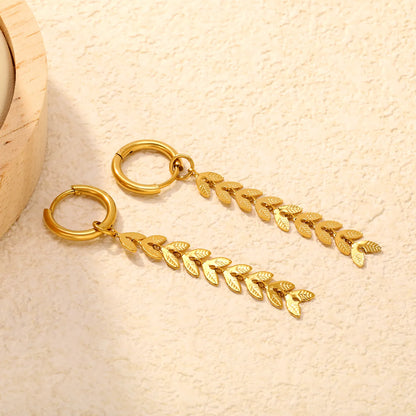 Wholesale Hypoallergenic 18K Gold Plated Leaf Drop Huggie Earrings Bulk Order MOQ 12
