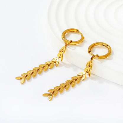 Wholesale Hypoallergenic 18K Gold Plated Leaf Drop Huggie Earrings Bulk Order MOQ 12