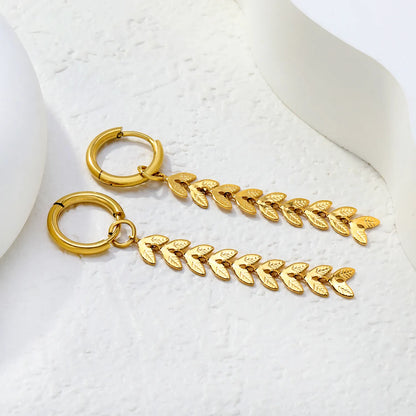 Wholesale Hypoallergenic 18K Gold Plated Leaf Drop Huggie Earrings Bulk Order MOQ 12