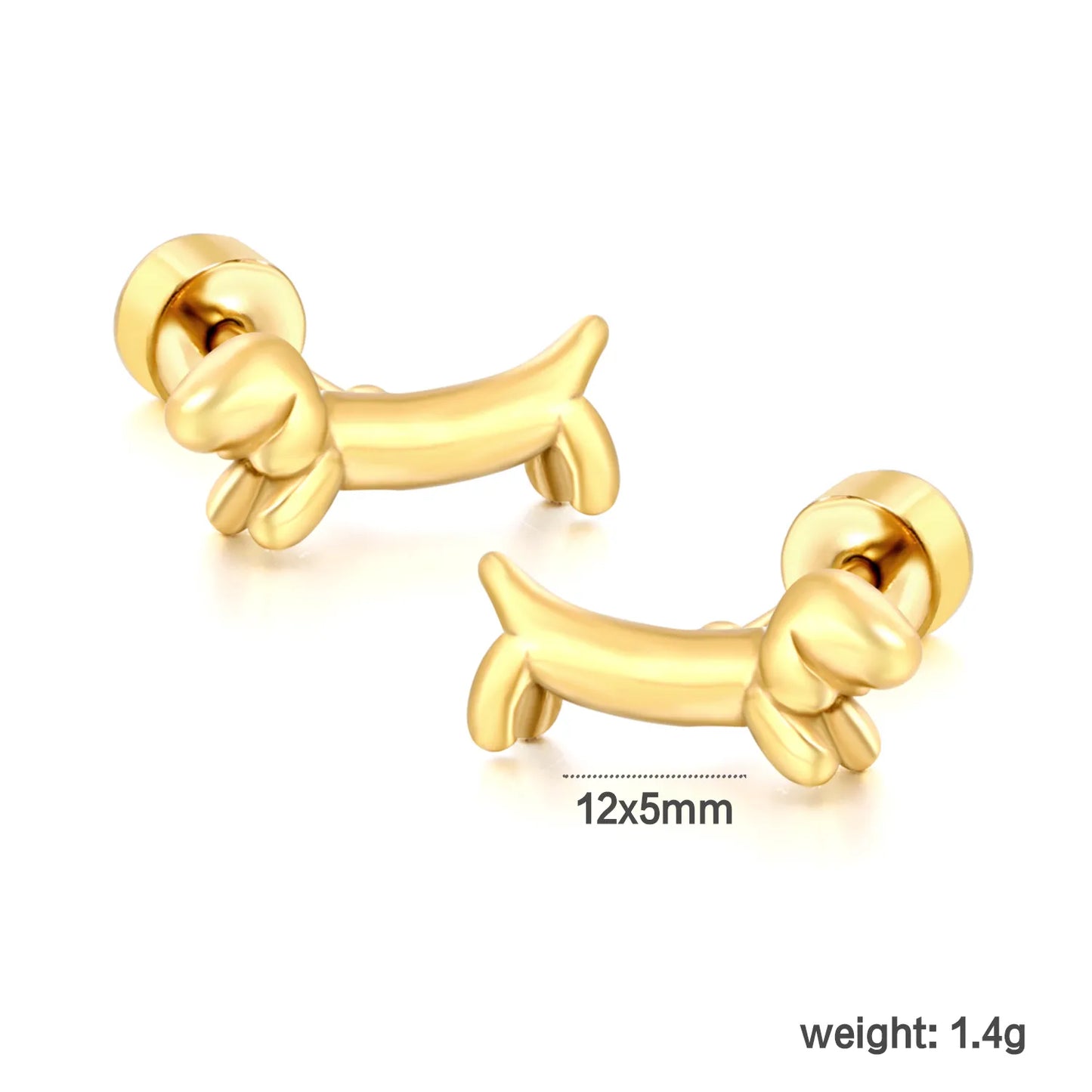 18K Gold Plated Dachshund Stud Earrings Wholesale Bulk Order (MOQ 12)