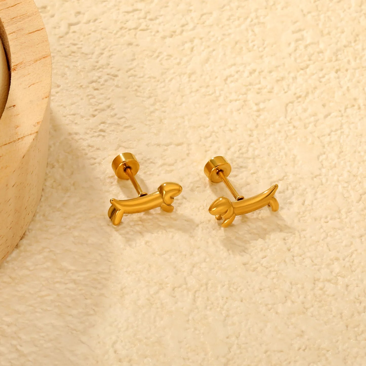 18K Gold Plated Dachshund Stud Earrings Wholesale Bulk Order (MOQ 12)
