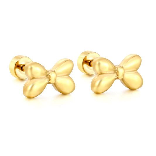 Hypoallergenic 18K Gold Plated Puffy Bow Stud Earrings – Wholesale Bulk Order (MOQ 12)