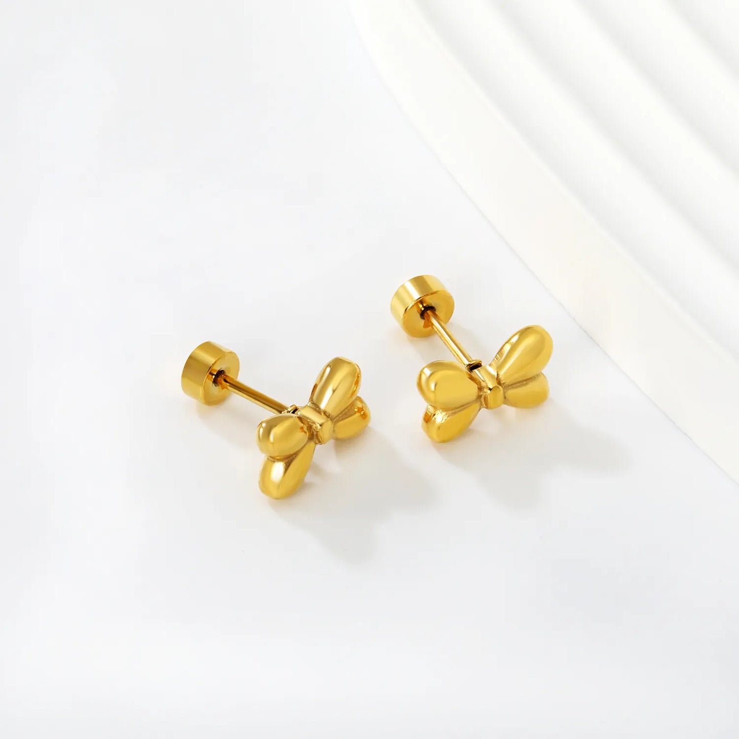 Hypoallergenic 18K Gold Plated Puffy Bow Stud Earrings – Wholesale Bulk Order (MOQ 12)
