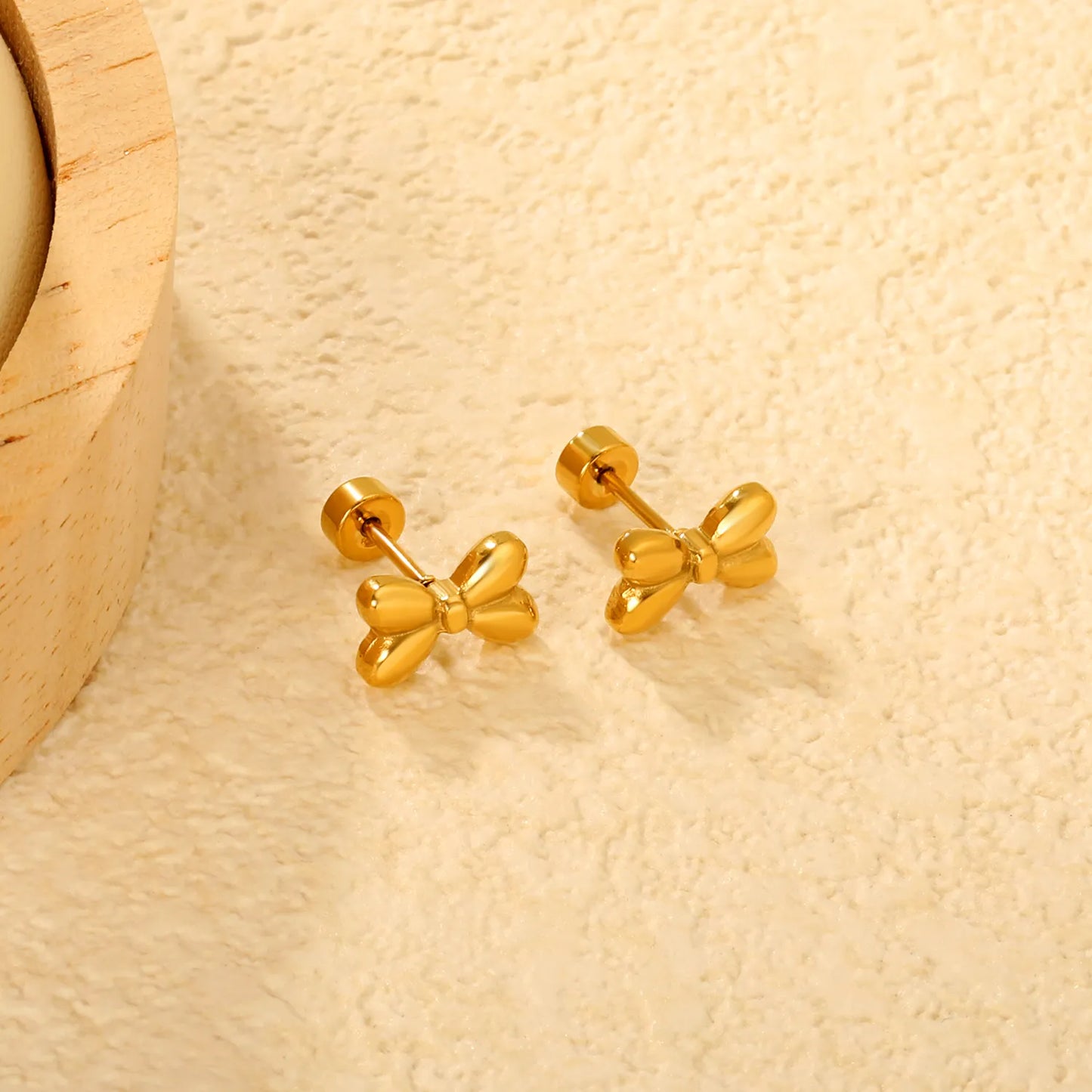 Hypoallergenic 18K Gold Plated Puffy Bow Stud Earrings – Wholesale Bulk Order (MOQ 12)