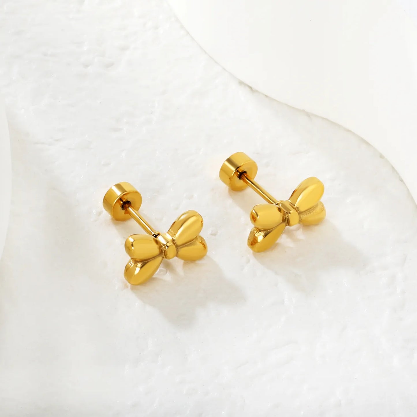 Hypoallergenic 18K Gold Plated Puffy Bow Stud Earrings – Wholesale Bulk Order (MOQ 12)