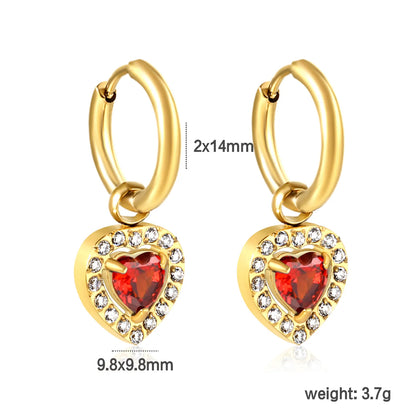 18K Gold Plated Red/Pink/Green Heart Gem Huggie Earrings for Wholesale Bulk Order MOQ 12