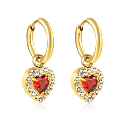 18K Gold Plated Red/Pink/Green Heart Gem Huggie Earrings for Wholesale Bulk Order MOQ 12