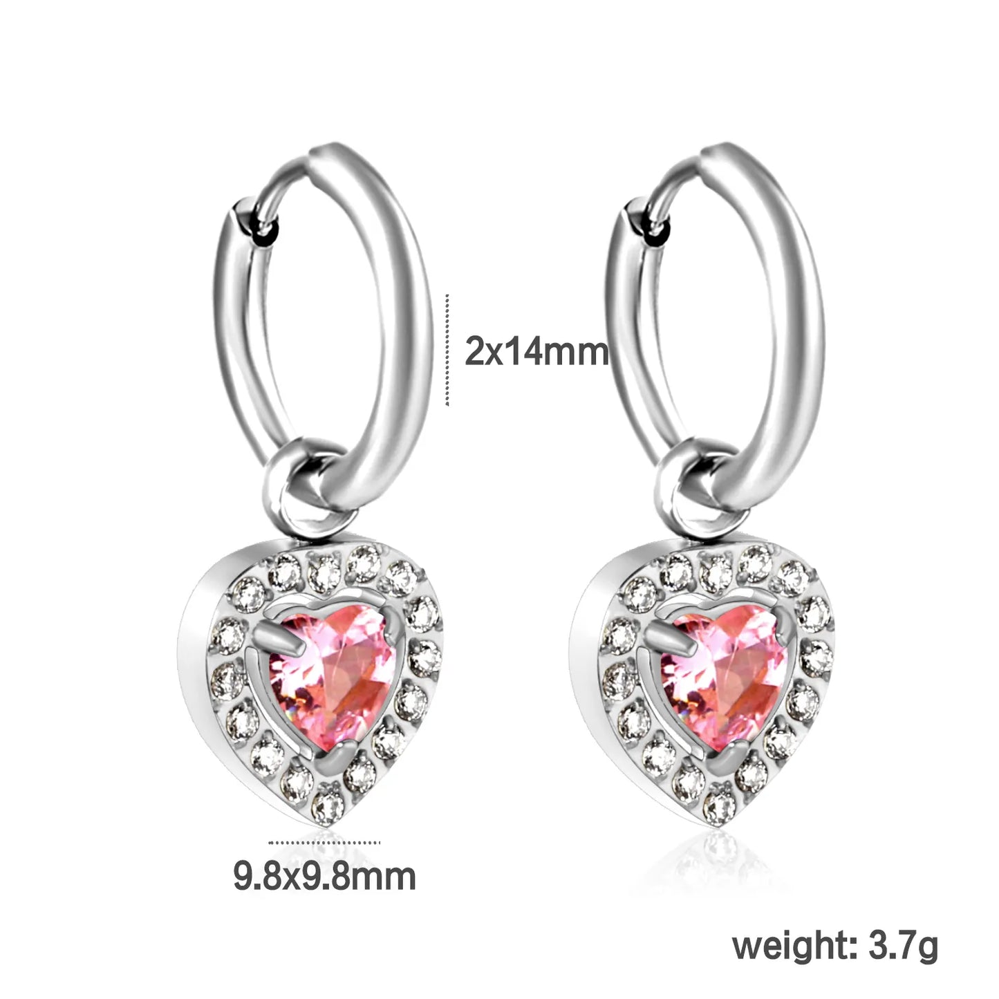 Hypoallergenic Silver Tone Pink & Green Heart Gem Huggie Earring for Wholesale | MOQ 12