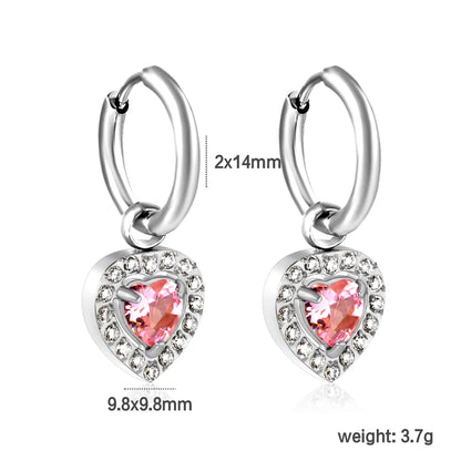Hypoallergenic Silver Tone Pink & Green Heart Gem Huggie Earring for Wholesale | MOQ 12