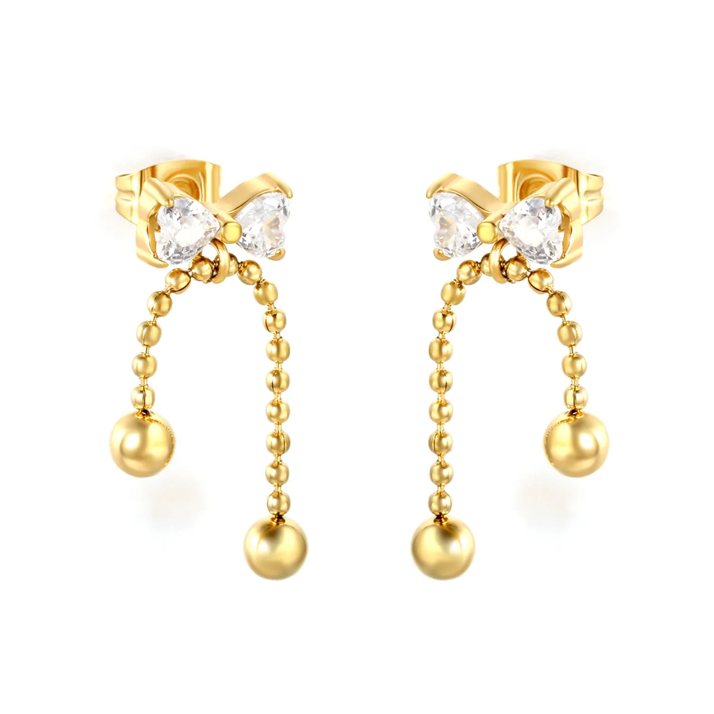 Wholesale Bow Crystal Bead Drop Stud Earrings (Gold & Silver) | MOQ 12