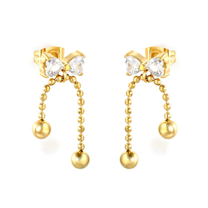 Wholesale Bow Crystal Bead Drop Stud Earrings (Gold & Silver) | MOQ 12