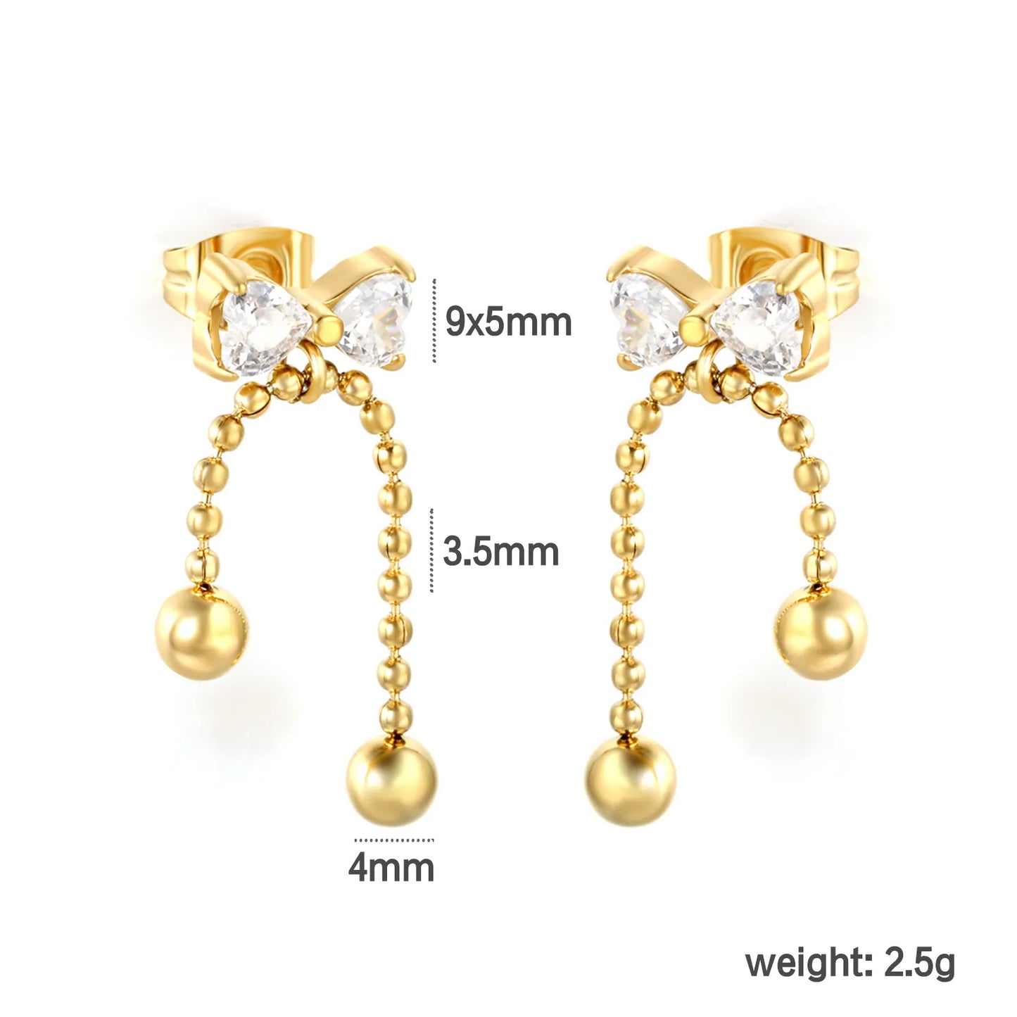 Wholesale Bow Crystal Bead Drop Stud Earrings (Gold & Silver) | MOQ 12