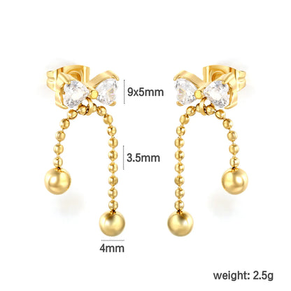 Wholesale Bow Crystal Bead Drop Stud Earrings (Gold & Silver) | MOQ 12