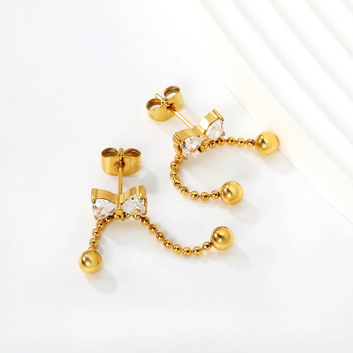 Wholesale Bow Crystal Bead Drop Stud Earrings (Gold & Silver) | MOQ 12