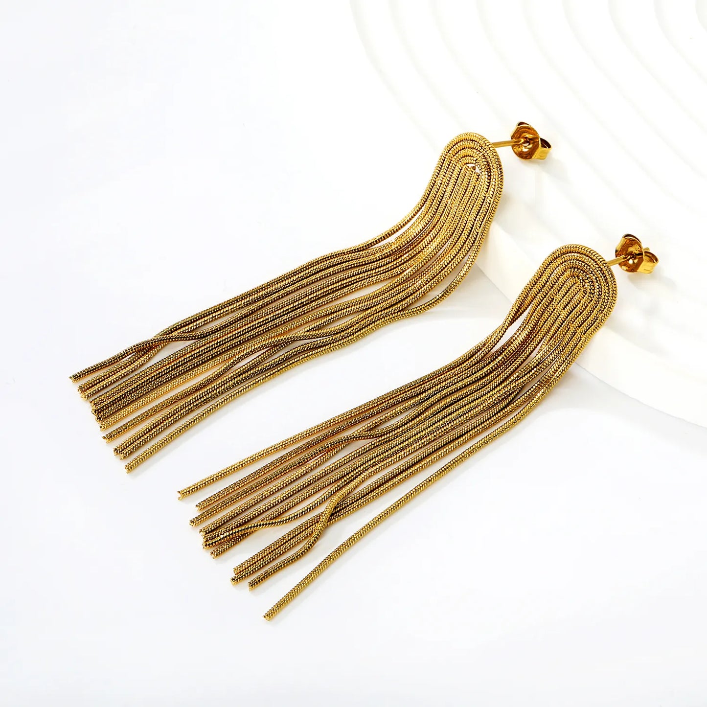 Long Chain Tassel Dangle Earrings | 18K Gold Plated | Wholesale Order MOQ 12