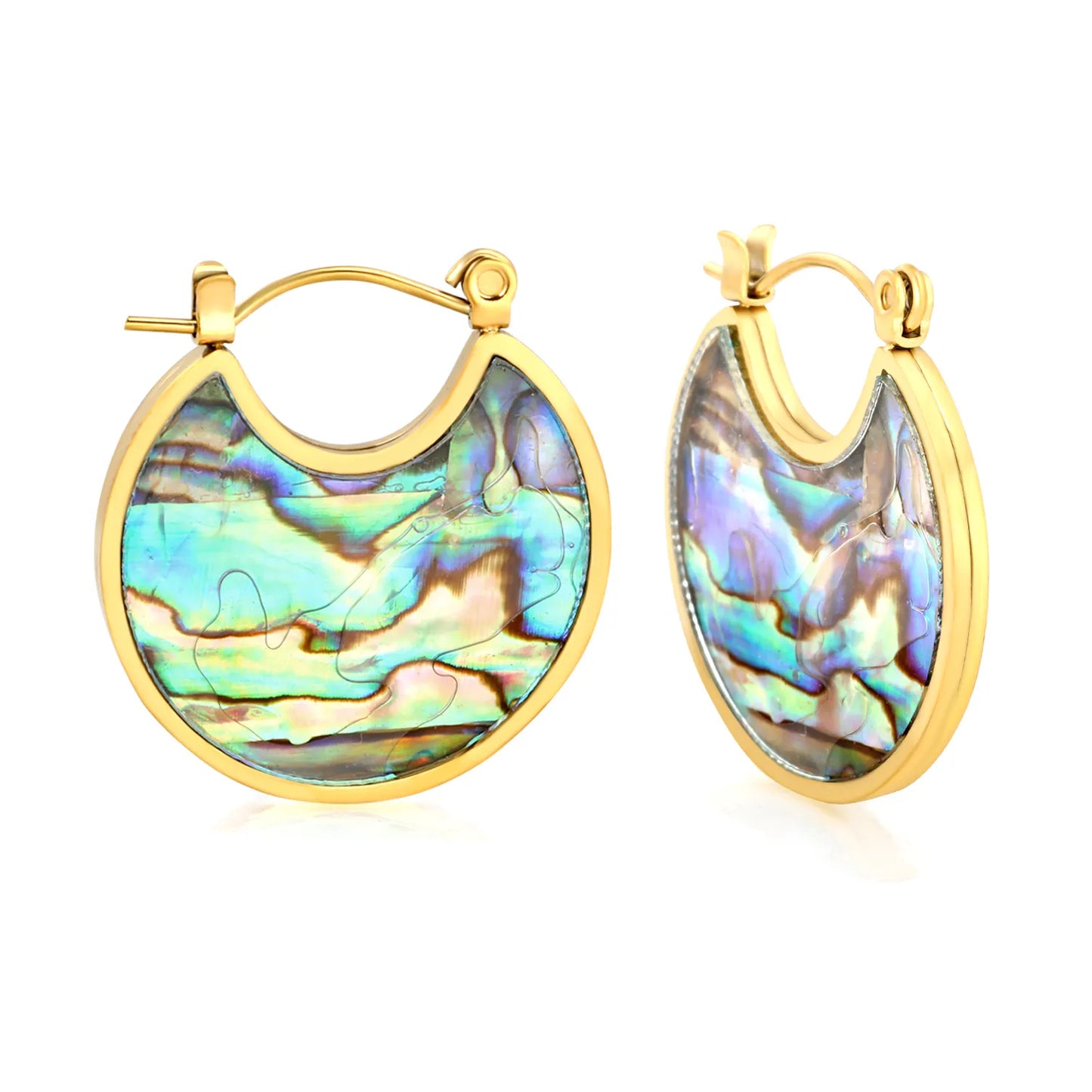 Wholesale Abalone Shell Crescent Hoop Earrings | 18K Gold Plated | MOQ 12