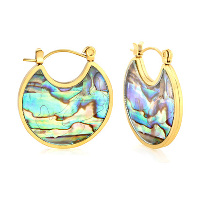 Wholesale Abalone Shell Crescent Hoop Earrings | 18K Gold Plated | MOQ 12