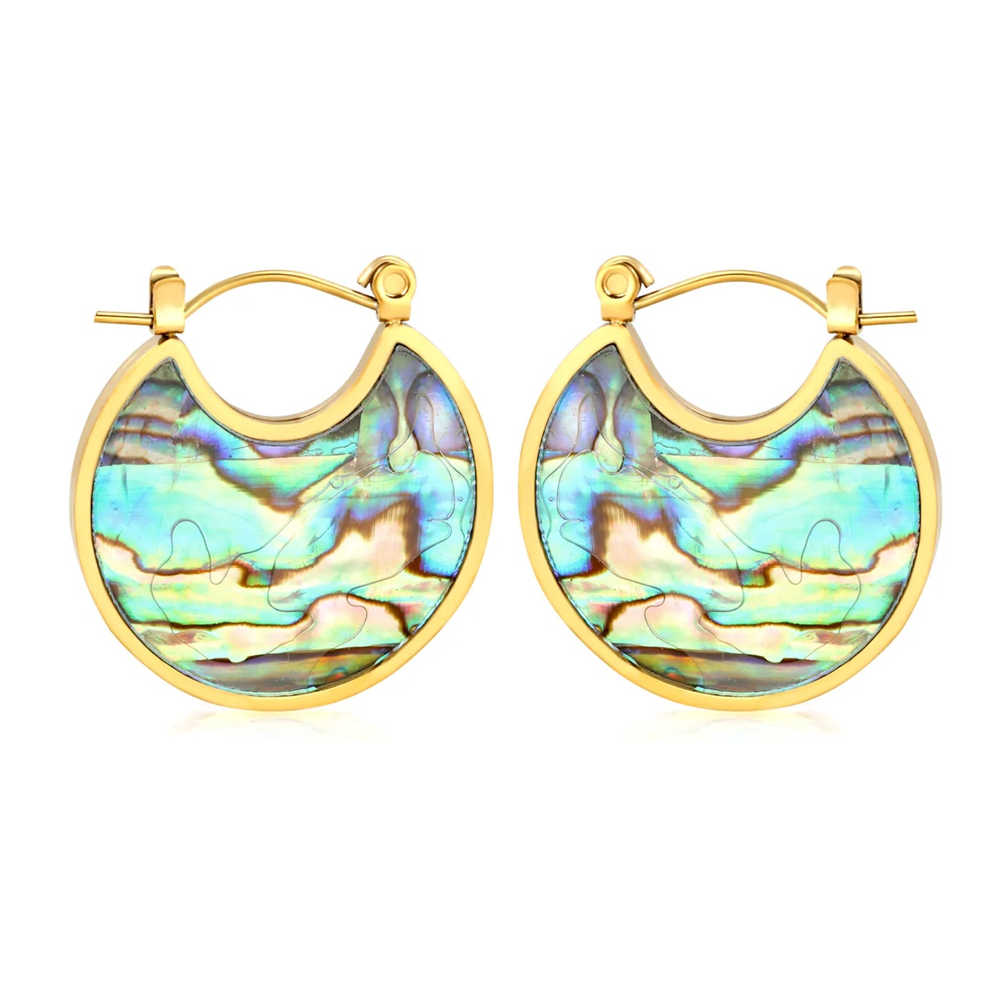 Wholesale Abalone Shell Crescent Hoop Earrings | 18K Gold Plated | MOQ 12