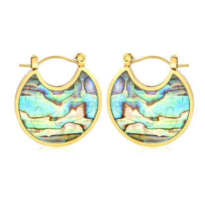 Wholesale Abalone Shell Crescent Hoop Earrings | 18K Gold Plated | MOQ 12