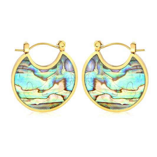 Wholesale Abalone Shell Crescent Hoop Earrings | 18K Gold Plated | MOQ 12