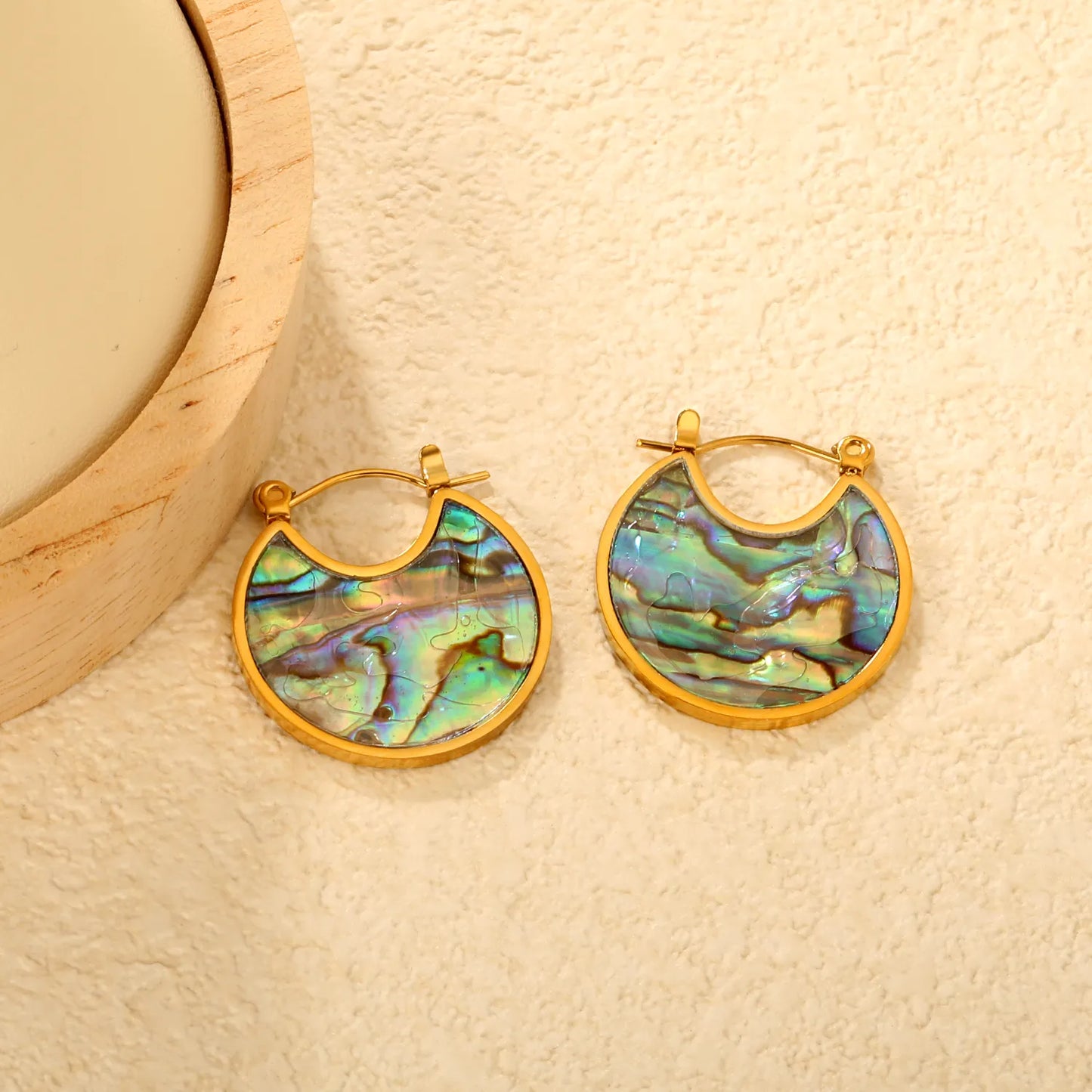 Wholesale Abalone Shell Crescent Hoop Earrings | 18K Gold Plated | MOQ 12