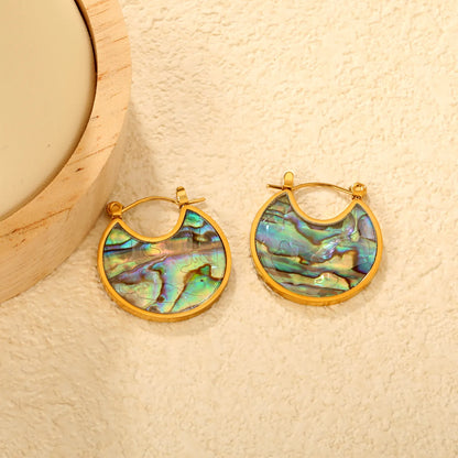 Wholesale Abalone Shell Crescent Hoop Earrings | 18K Gold Plated | MOQ 12