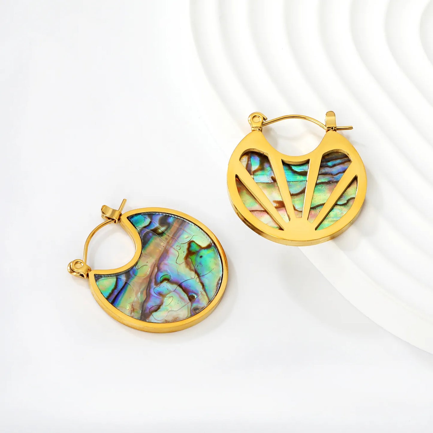 Wholesale Abalone Shell Crescent Hoop Earrings | 18K Gold Plated | MOQ 12