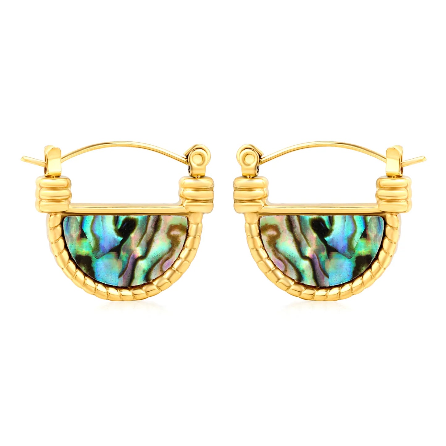 18K Gold Plated Textured Abalone Shell Mini Hoop Earrings | Wholesale Bulk Order | MOQ 12
